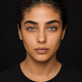 Bella Gray Olive coloured contact lens worn by a model