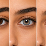 Sepia, Lolite and Russian Gray side by side on the same dark brown Egyptian eye