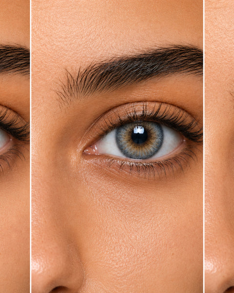 Sepia, Lolite and Russian Gray side by side on the same dark brown Egyptian eye