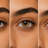 Sepia, Bella Cova and Lolite shown side by side on the same dark brown Egyptian eye