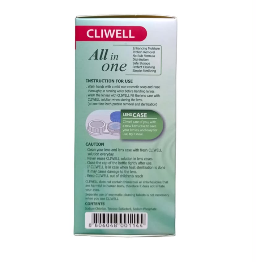 CLIWELL back panel: instructions for use, caution and contents