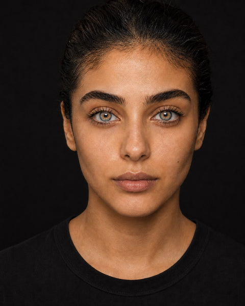 Fresh Lady Lolite coloured contact lens worn by a model, studio light