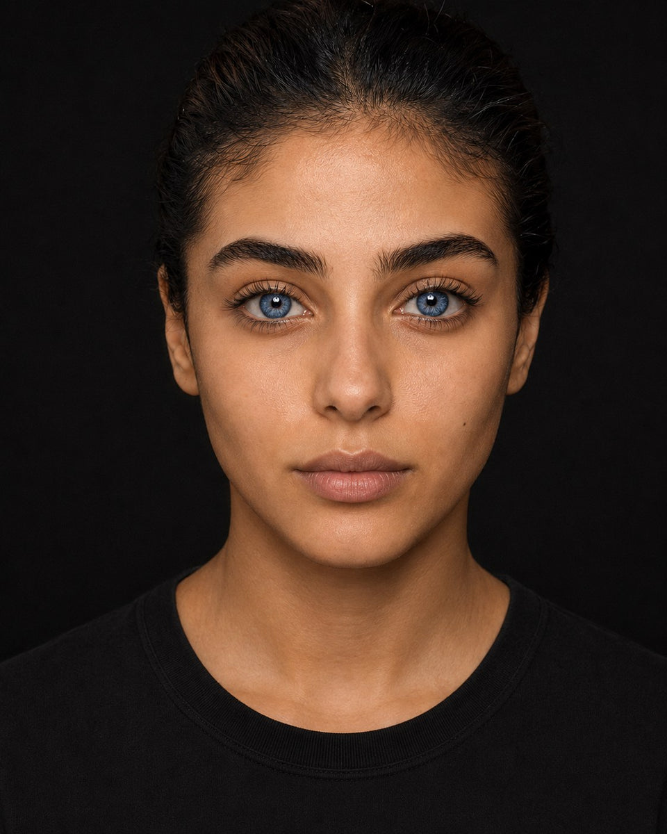 Fresh Lady Sky Blue coloured contact lens worn by a model