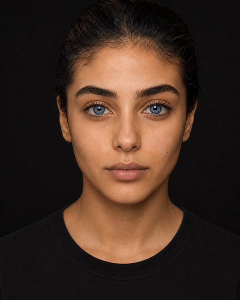 Fresh Lady Sky Blue coloured contact lens worn by a model